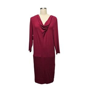 NWT Michael Stars Cecile Cowl Neck Dress Redwood Burgundy Ribbed Jersey Sz Large